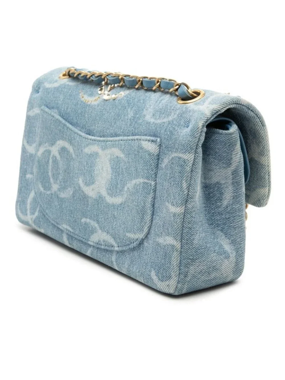Chanel Quilted CC Logo Blue Gold Denim Sequins
